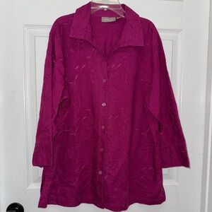 Croft & Barrow Pink Boxy Button Down Shirt with Embroidery